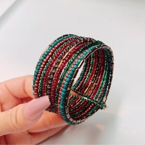 Blue Pink Gold Beaded Cuff Fashion Bracelet